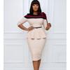Large Size Women Summer Fashion Patchwork Mid Sleeves Dress Ladies One Piece Elegant Ruffled Business Dress