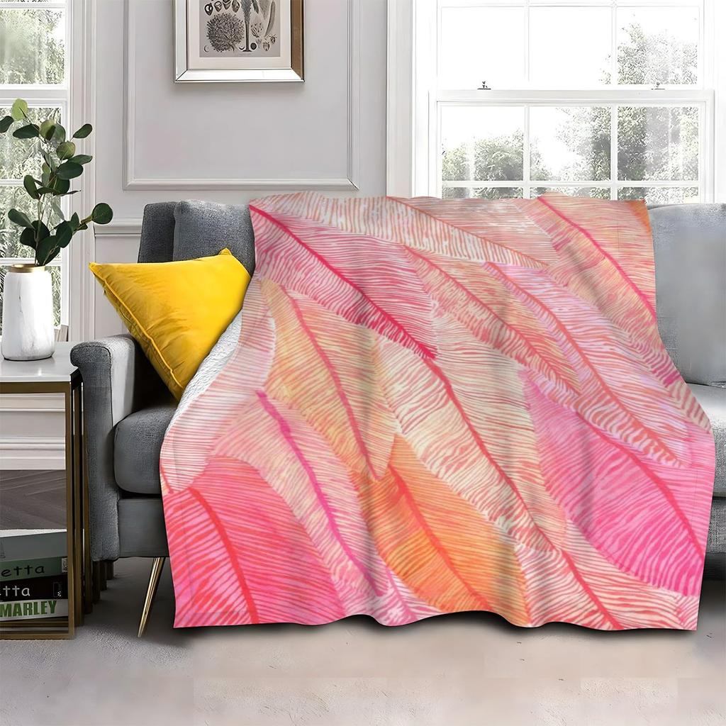 Colored Feather Printed Blanket Watercolor Bohemian Comfort Flannel Blanket For Sofa Bed Blanket