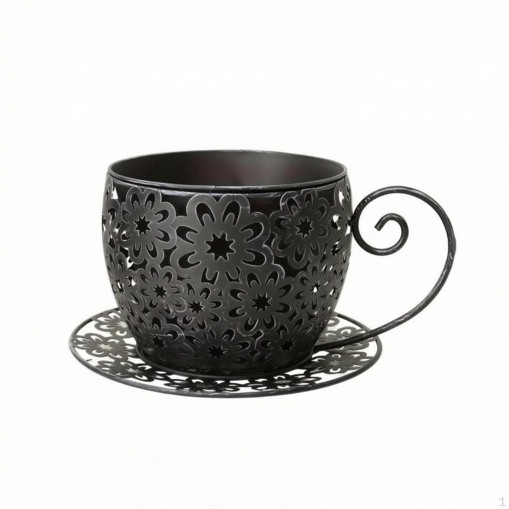 Metal Planter with Saucer Wrought Iron Look Decorative Flower Pot Vintage Style for Gardeners,