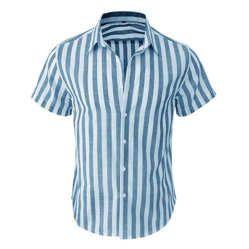 Men's striped outdoor beach short-sleeved casual shirt half-sleeved men's shirt
