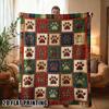 [2D FLAT PRINTING] 1pc Christmas Plaid Paw Print Patchwork Printed Theme Fleece Blanket - Large Size, Soft, Lightweight And Warm, Suitable for All Sea