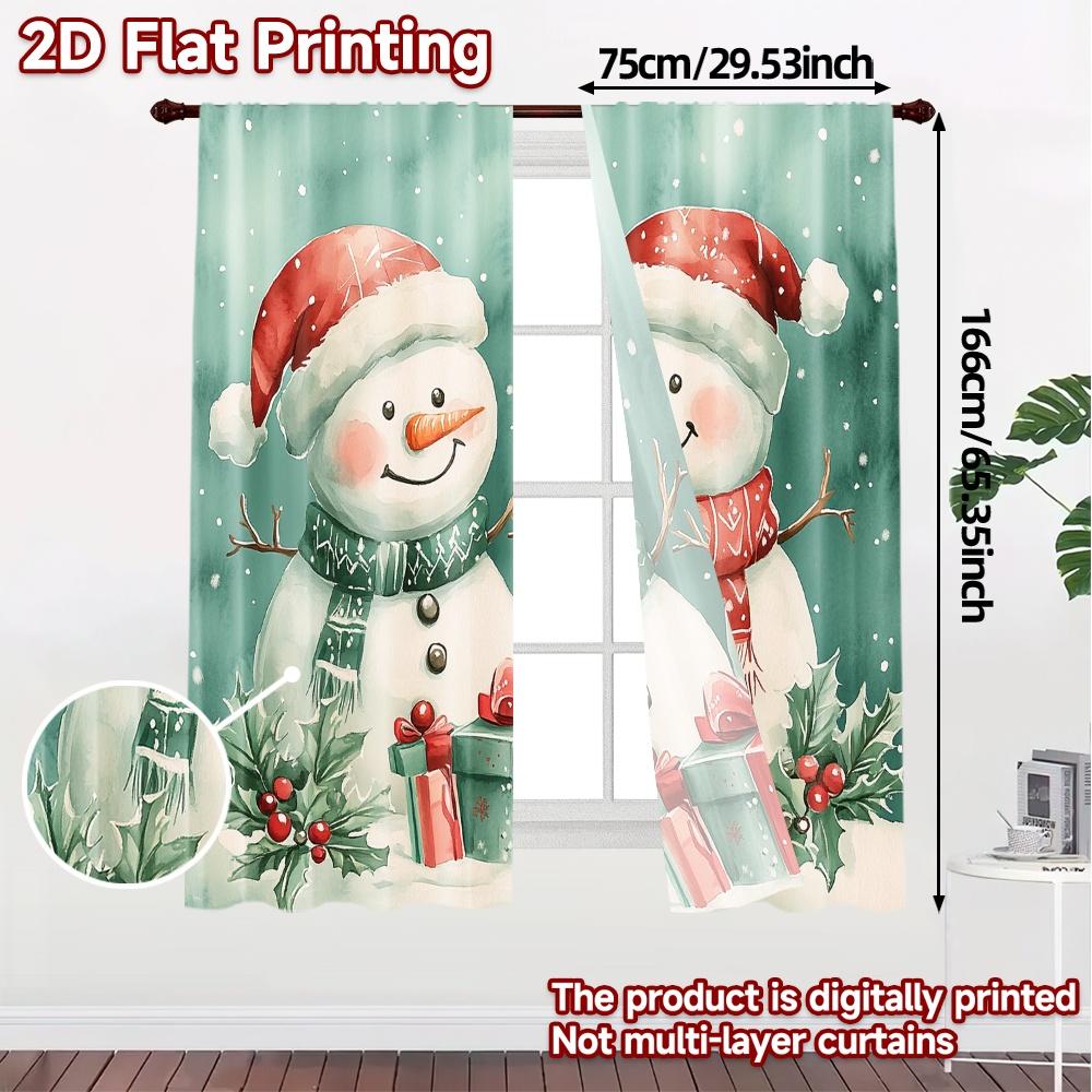 2pcs  Curtains Cute Snowman Christmas Gifts (3) Popular Contemporary Curtains Fabric Curtains Versatile All Ldeal for Bedroom &