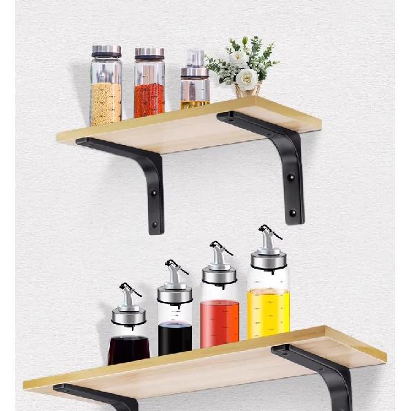 YM 2pcs Heavy Duty Stainless Steel L-Shaped Floating Shelf Brackets Wall Mount Black/White Corner Triangle 90 Degree Decorative