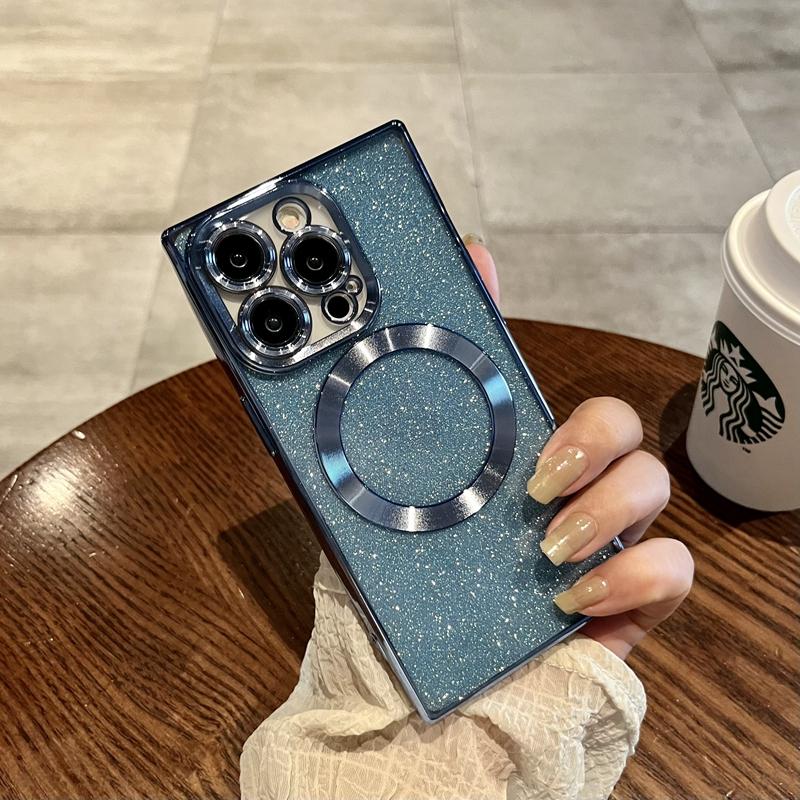 

Роскошный блестящий чехол для телефона с беспроводной зарядкой Magsafe для iPhone 11 12 13 14 15 16 Pro Max Plus Магнитный прозрачный бампер For iPhone 13