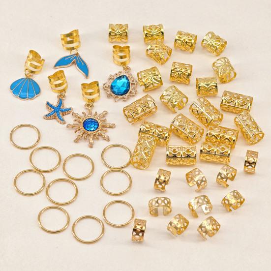 45Pcs Dreadlock Hair Accessories, Ocean Resort Theme Hair Buckles, Open Design Easy to Wear Braided Hair Rings, Alloy Lightweight Hair Jewelry
