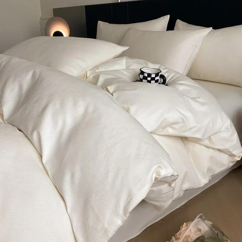 Light Luxury Soft Thick 100% Cotton Flat Sheet Sets Satin Jacquard Silky Bedding Set for Seasons Single Double Bed Comfort Set