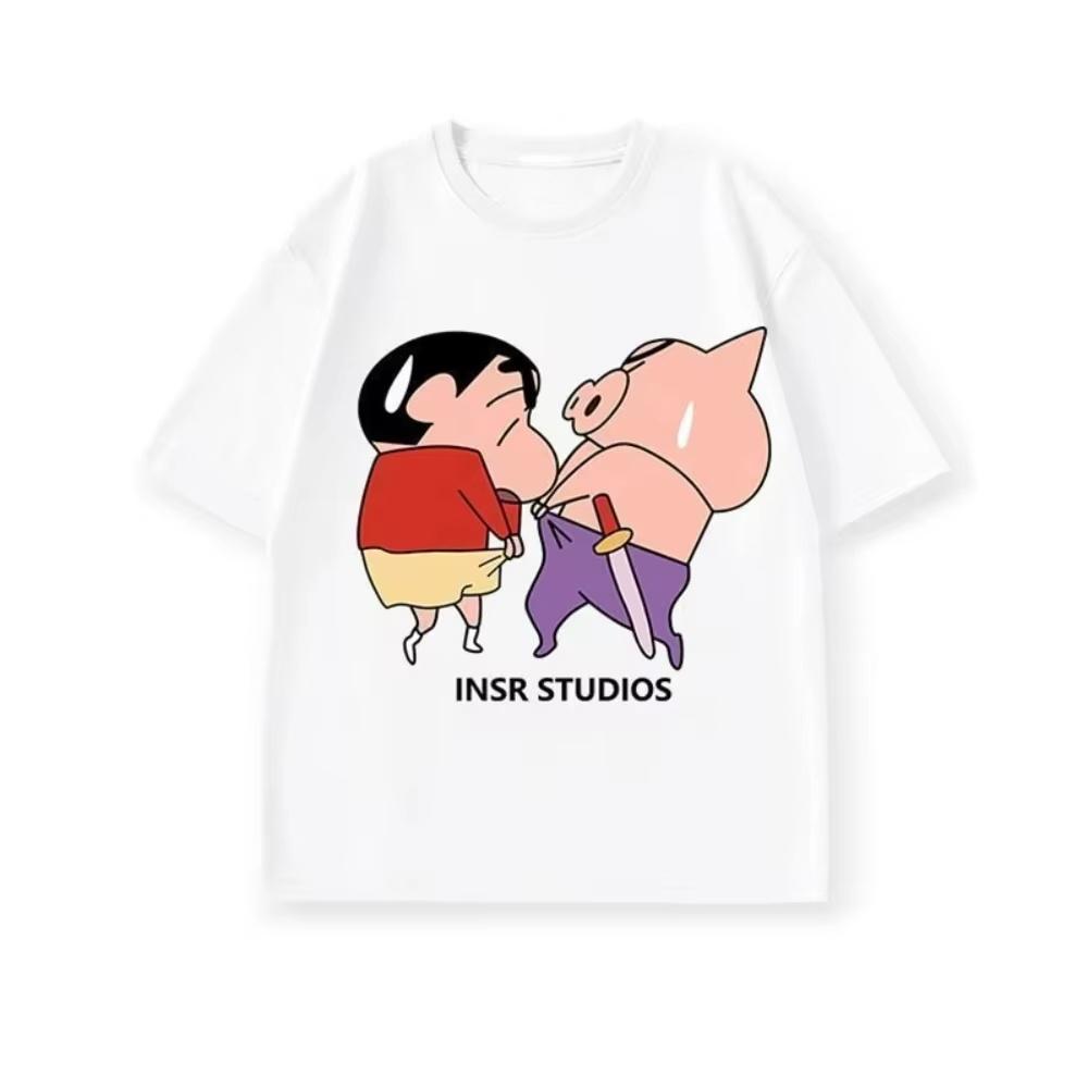 

Crayon Shin Chan Shinnosuke Funny Print T Shirt Unisex Women Oversized Cartoon Graphic Short Sleeve Casual Tee S