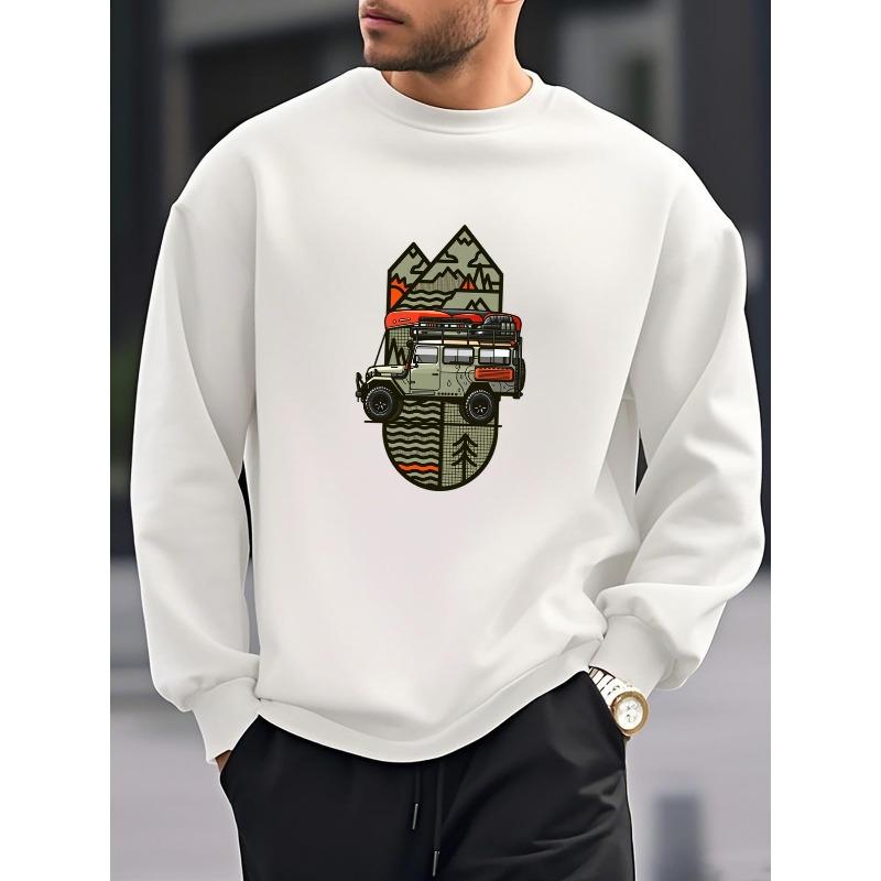 Off-Road Car, Wilderness Adventure Print Men'S New Round Neck Sweatshirt Loose Fashion Trendy Casual Sports Boy All-Match Top Pullover