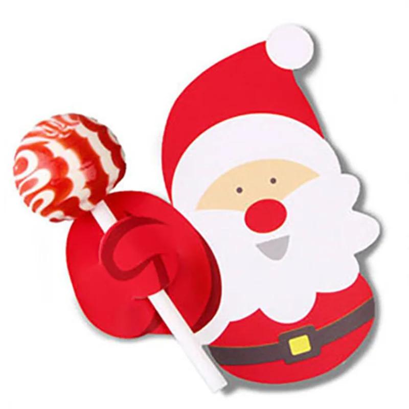 50Pcs Santa Claus Snowman Lollipop Paper Cards Christmas Lollipop Stick Safe Paper Candy Chocolate Xmas DIY Candy Decorations