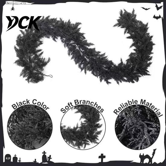 Haunted House Party Decorations Black Halloween Garland, Spooky Artificial Cedar Vine for Mantel Fireplace, Realistic Twisted Bionic Branch