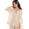 Spring and Autumn Pajamas Women's Pure Cotton Cotton Yarn Can Be Worn Outside, Simple Round Neck Pullover Long Sleeve Trousers Loungewear Set 11