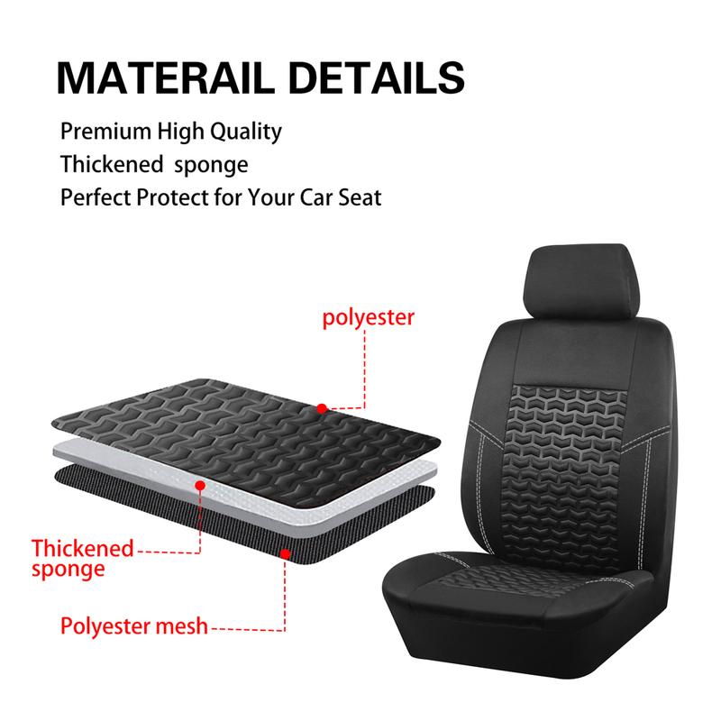 Full Set Car Seat Covers Tire Texture Press Breathable Fabric Seat Covers for Car 3 Zipper for Rear Seat Backrest