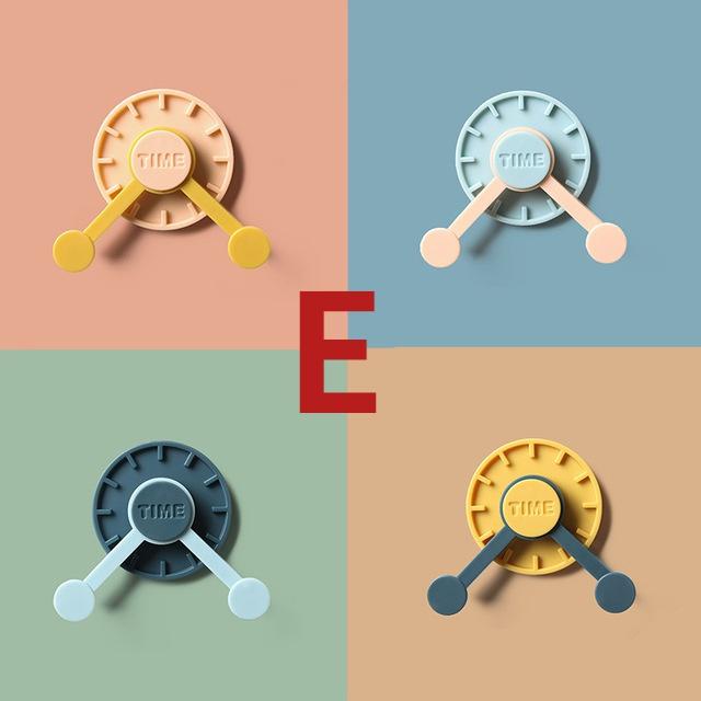 4PCS/PACK Nordic Self-adhesive Door Hook Coat Hat Rack Bathroom Kitchen Door Wall Mounted Hanger Creative Clock Hook