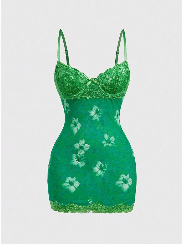2025 Cross-border Sexy Lace Slip Dress: Waist-cinching Retro Floral Print, Backless, Hip-hugging, Ruffled Design.
