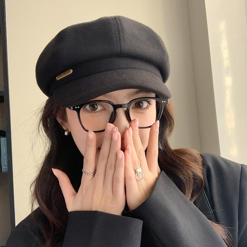 Women's Autumn and Winter Retro British Style Internet Celebrity Fashion Letter Newsboy Beret Versatile Octagonal Artist Hat