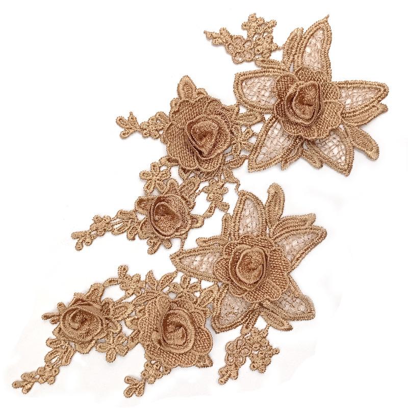 

Водорастворимое кружево, Вышивка, Пара объемной вышивки, Полиэстер Легкий шелк, Полые DIY кружевные аксессуары, Декаль Парящие цветы Golden Coffee &