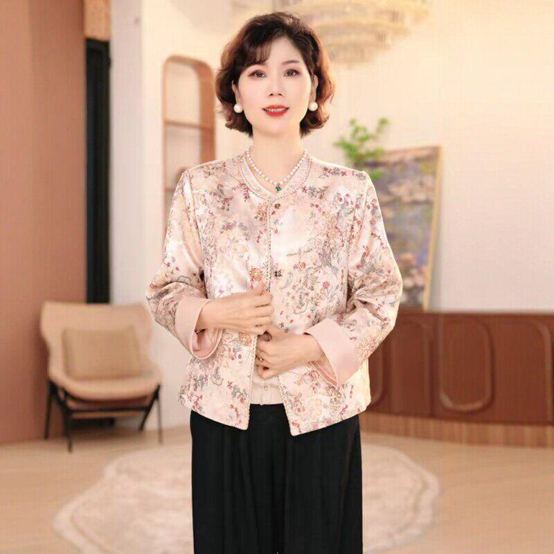 

2026 Elegant Spring Cardigan: Luxury Chinese Style for Middle-aged & Elderly Women M (Up to 105 lbs)
