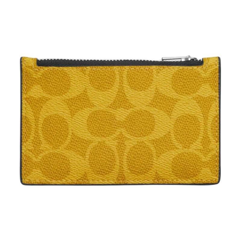 

COACH card holder Case 13 Classic and fashionable presbyopic design zipper closure, coated canvas and calfskin holder, women s model canary yellow золотий