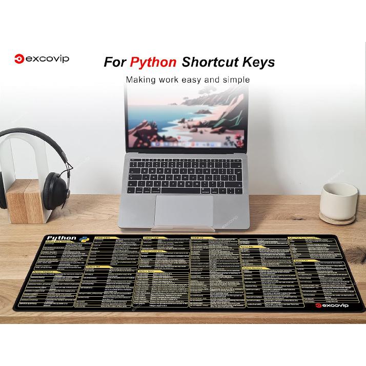 Python Commands Shortcuts Mouse Pad -80x30x0.2 Cm Extended Large Cheat Sheet Mousepad PC Office Spreadsheet Keyboard Mouse Mat Non-Slip Stitched Edge