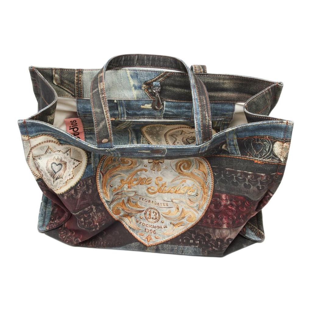 Acne Studios Optical Illusion Print Embossed Logo Cotton Tote Bag Women Tote Bags C10244-AIL