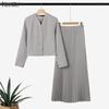 Two Piece Suit Women Long Sleeve Blouse and Long Pleated Skirts Casual Sets