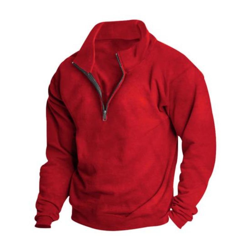Yousheng Men Sweatshirt Half Zipper Stand Collar Long Sleeves Solid Color Pullover Mid Length Sport Casual Top Lightweight Clothes for Travel Office
