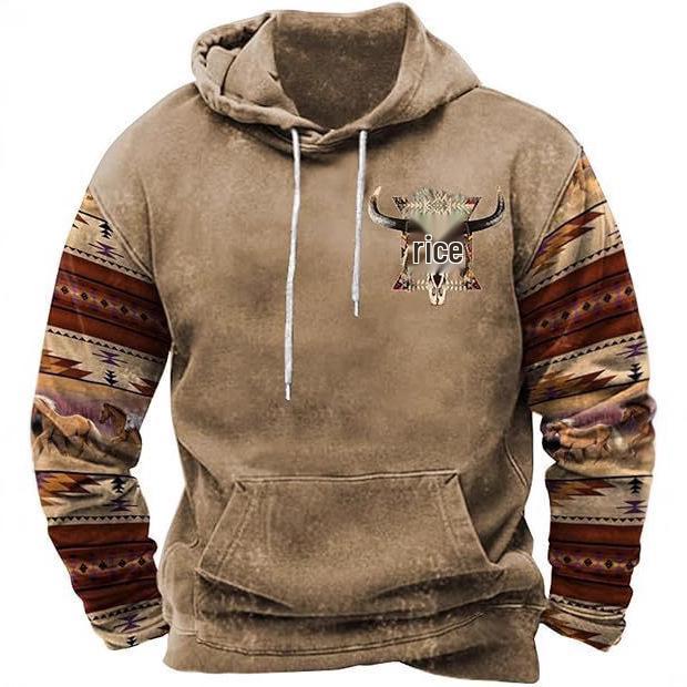 Men's 3D Print Hooded Sweatshirt with Drawstring and Pocket