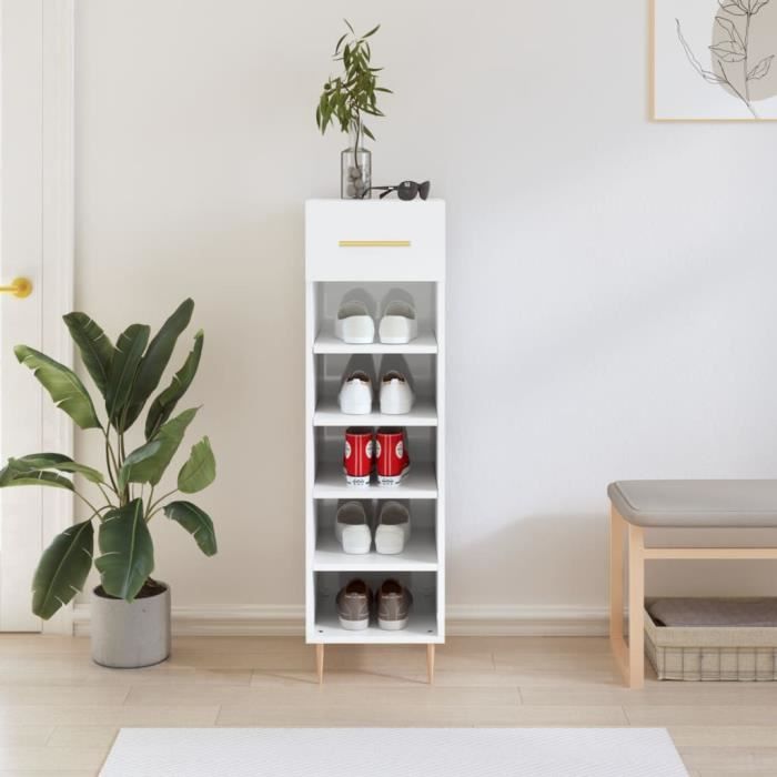 VidaXL Shoe Cabinet High Gloss White 30x35x105 Cm Engineered Wood 829662