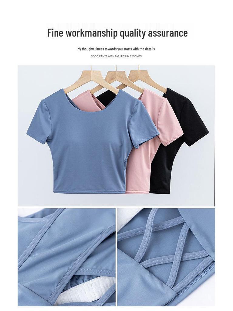 Damski Zestaw do Porannego Biegania i Jogi Szybkoschnący - Lekkie Szorty i Top z Krótkim Rękawem