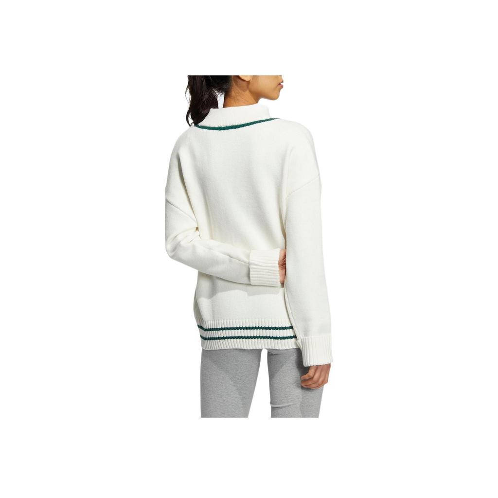 adidas Originals Varsity Style V-Neck Knit Cardigan Off White Collegiate Green Women HS9522