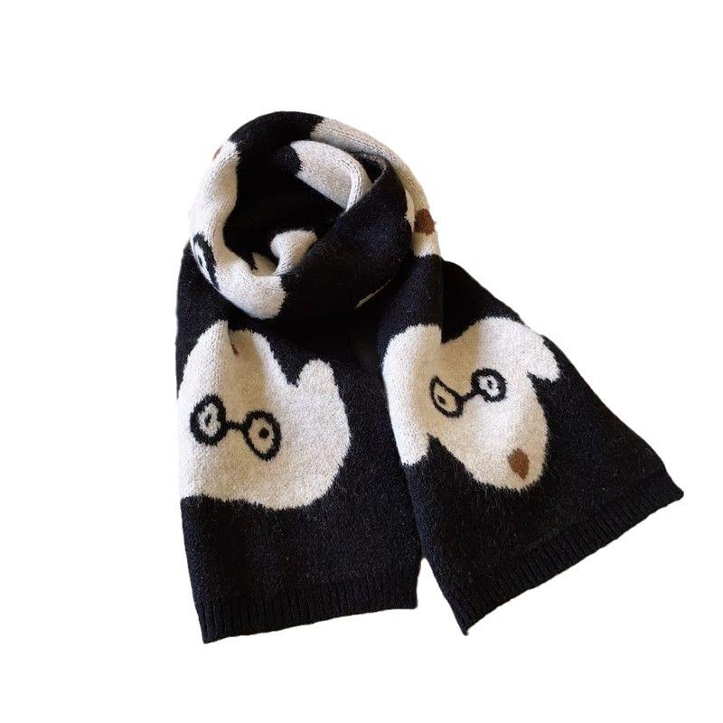 New Winter Scarf for Women with Dog Pattern  Cute College Style Wool  Korean Style Atmosphere  Couple Travel Scarf for Men