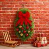 1/2Pcs Christmas Teardrop Swag Wreath with Norfolk Pine Greenery Stairway Swag Red Bow Balls Winter Xmas Hanging Garland Decoration