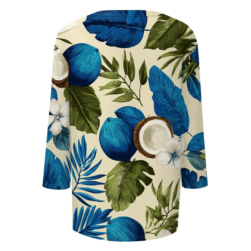 Damen Frühlings-Oberteile Rundhals 3/4 Ärmel Sommerhemden für Damen Lässig Bedruckt Locker Geschnitten Damen Sommerhemden