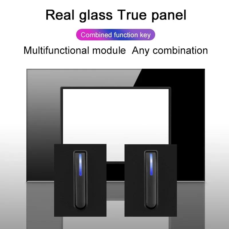 118 Type Piano Key Black Tempered Glass Fashionable Switch Socket American British European Standard Universal Socket