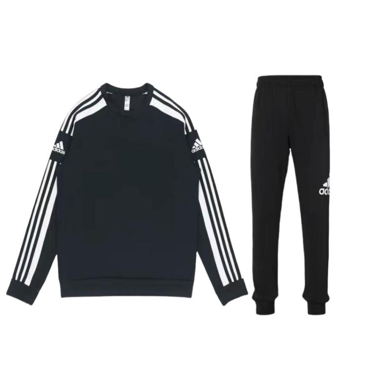 

Толстовка Adidas в полоску с длинным рукавом и круглым вырезом и удобные эластичные брюки со средней талией, повседневный спортивный комплект унисекс, комплекты черного цвета GT6638+AB6527 L