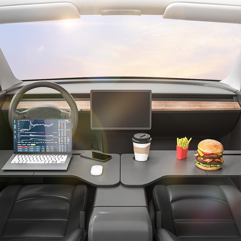 Auto Food Tray Desk Cell Phone Desk Tray Folding Car Dining Table With Carbon Fiber Surfaces Car supplies For Model3/Y