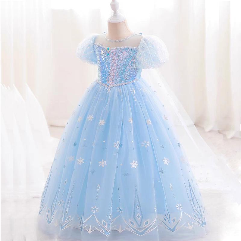 Elsa Princess Short-Sleeve Evening Gown for Girls - Summer 2025 Style Birthday Dress