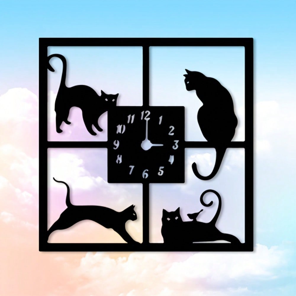 Vintage Metall Katze Wanduhr Minimalistische Wohnkultur Wetterbeständig Wohnzimmer Geschenk