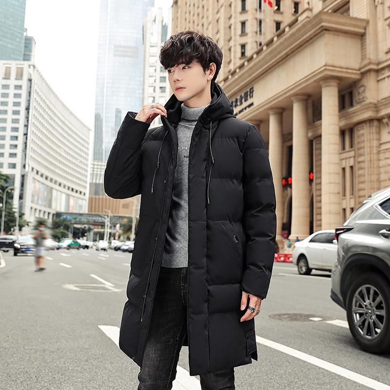 Winter new cotton-padded clothes men's medium and long feather cotton-padded clothes, warm and thickened hooded large-size cotton-padded jackets