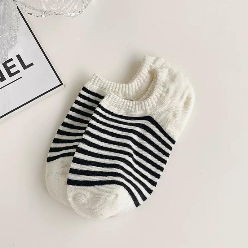 

Женские дышащие носки-невидимки из чистого хлопка с низким вырезом в полоску One Size белый/слоновая кость