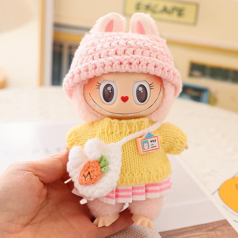 (No Doll) LABUBU Sitz Party Doll Costume Labubu Macaron 2nd Generation Sitting Vinyl Doll Woolen Set Hat Shoes