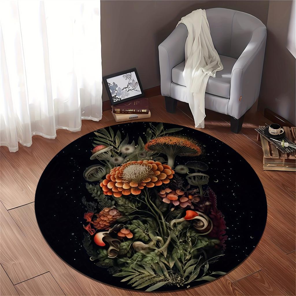Mystical Mushroom Starry Sky  Pattern Round Shape Floor Mats Kitchen Hallway Runner Rug Bedroom Living Room Soft Carpet Non-slip Area Rug