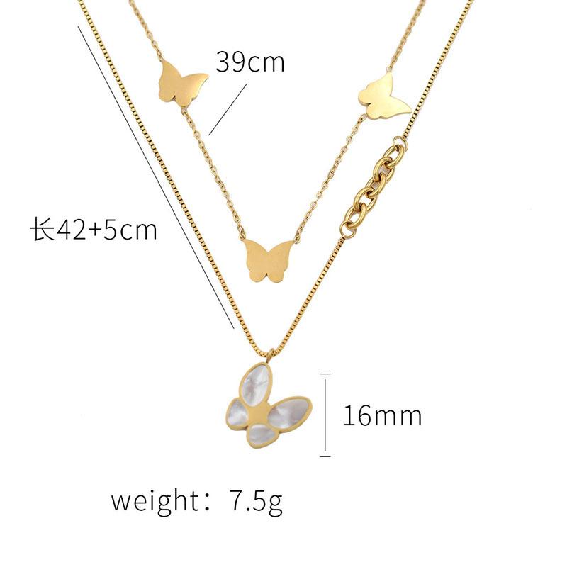 Fashion Light Luxury 18K Gold Fritillary Butterfly Pendant Necklace Women'S High-End Titanium Steel Double-Layer Stacked Collarbone Chain