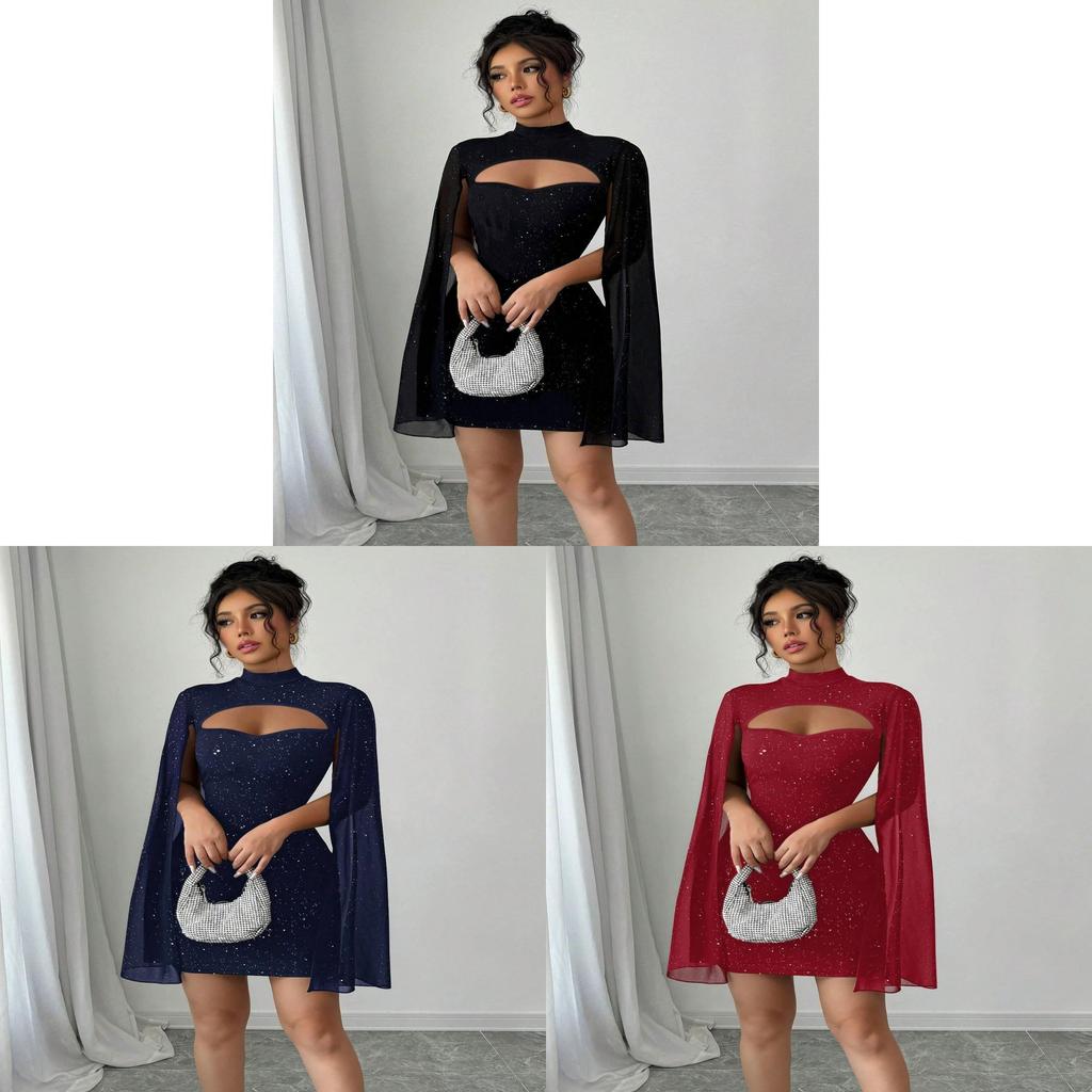 Elegant Polyester Knit Short Dress With High Waist For Business And Casual Wear