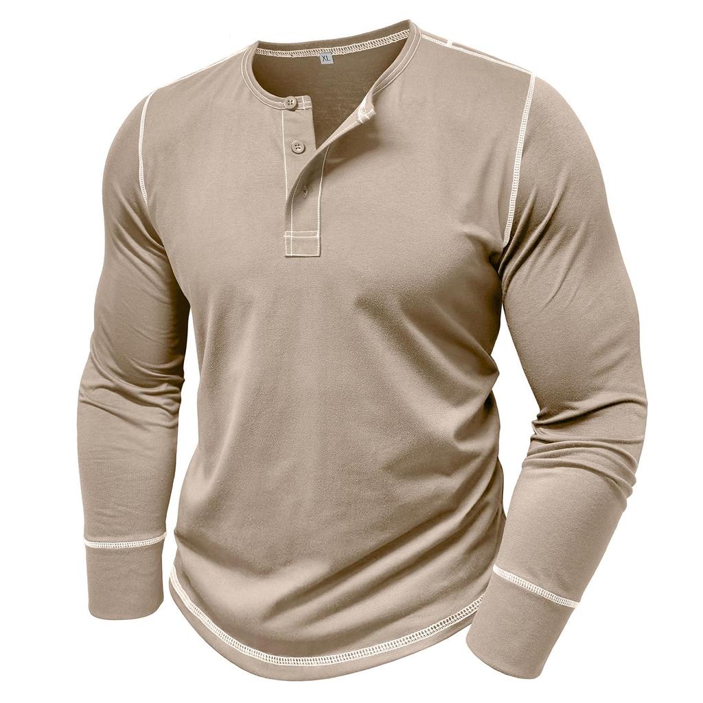 Men’s Long Sleeves Pullovers Henley Shirts Color Blocked T-shirts Autumn Winter Casual Wear Warm Clothes Street Holiday Outdoor Tops