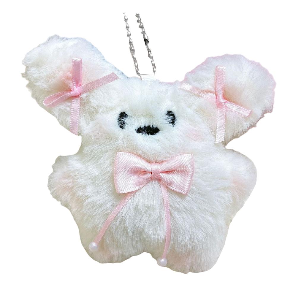 Plush Animal Keychain with Bowknot Soft Keyring Bag Pendant Handbags Decoration Charm for Women Fashion Accessory