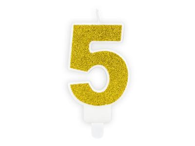 Partydeco Birthday Candle Number 5 Gold 7Cm