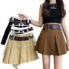 Petite Women's Retro Hong Kong Style Pleated Skirt with Waist-Cinch Belt