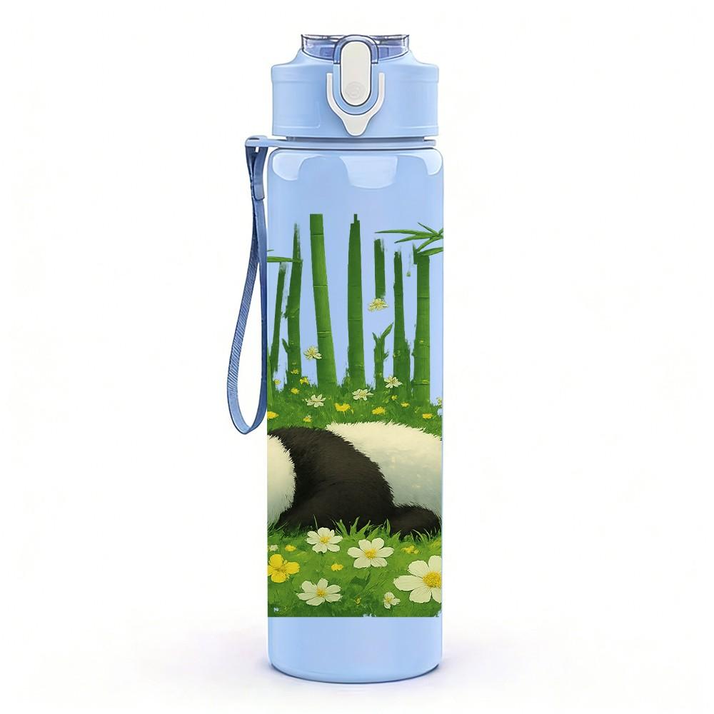 1PC Panda Bamboo Forest Scene Print 750ml Color Plastic Sports Water Bottle Leakproof Flip Straw Lid Suitable for Sports Office Home Use