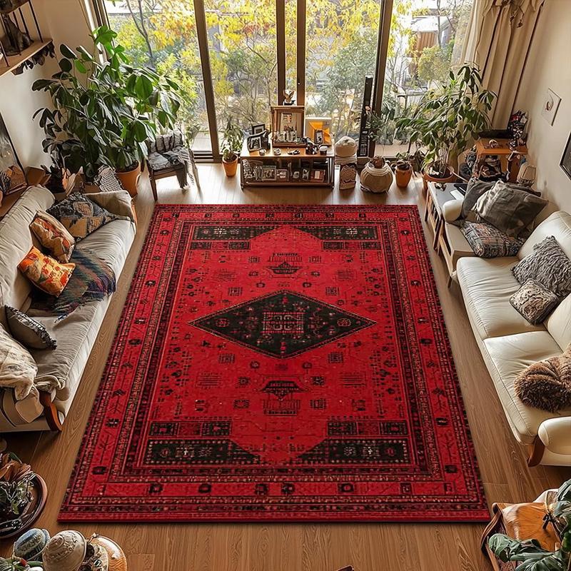 RAKKS Retro Czerwony Dywan Perski / Turecki Dywan Obszarowy Antypoślizgowy Dekoracja Salonu Dywan Pod Sofę Dywanik Sypialniany Dywanik Podłogowy Kuchenny